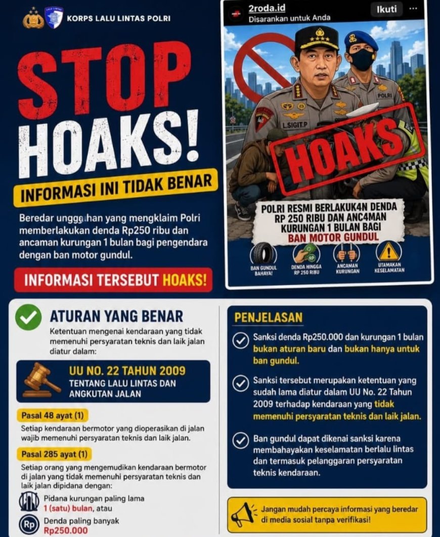 Korlantas Polri Klarifikasi Hoaks Denda Rp250 Ribu untuk Ban Gundul